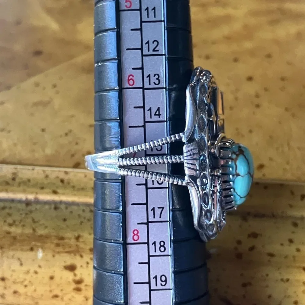 Natural Blue Moon Turquoise Sterling Silver Cowboy Ring Size 7